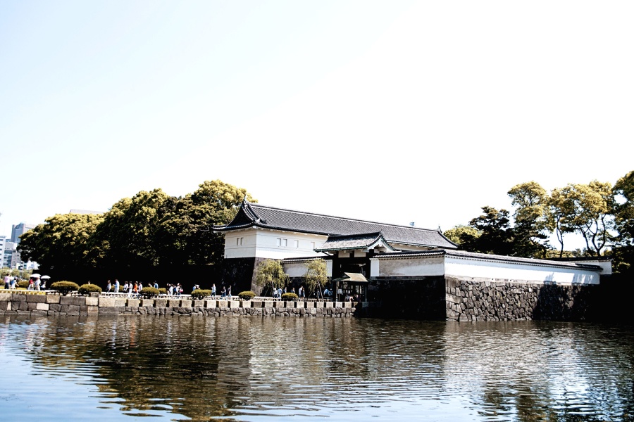 Architektura, budynek, zamek, Japonia, jezioro, rzeka, woda