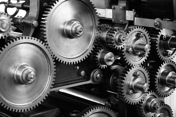 mekanisme, metal, monokrom, stål, hjul, tandhjul, gear, industri, maskine, mekaniske