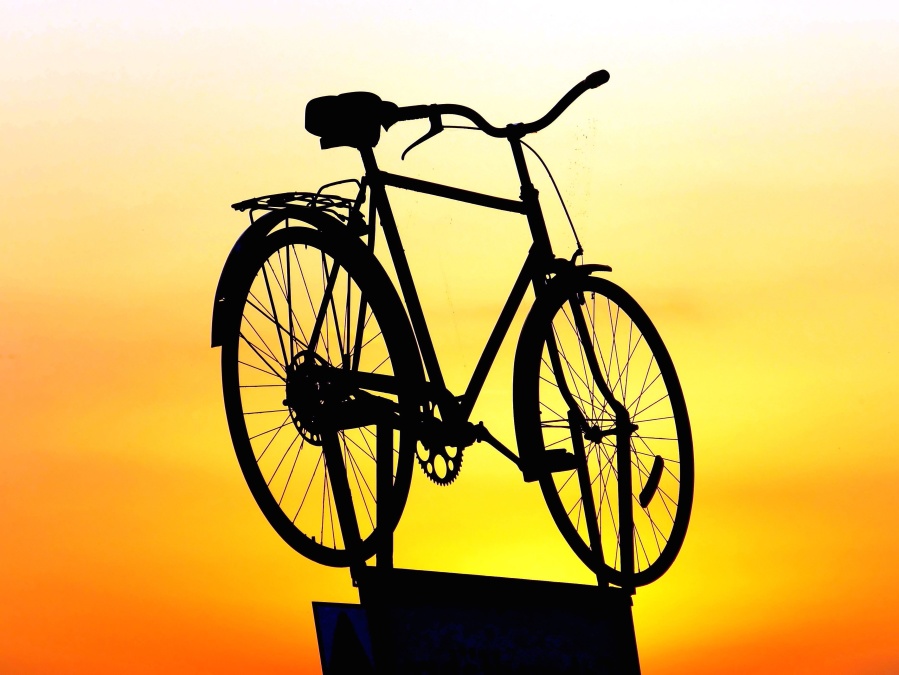 Silhouette, ciel, lever du soleil, vélo