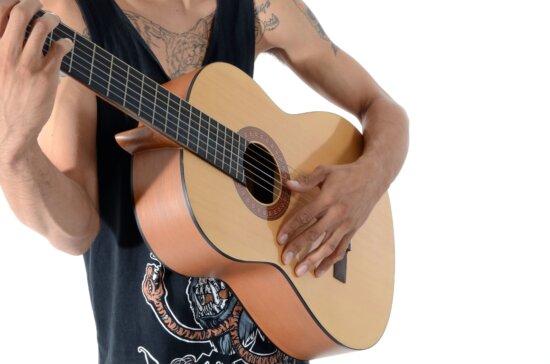 Tattoo, mode, gitarre, hände, instrument, mann, musiker, person