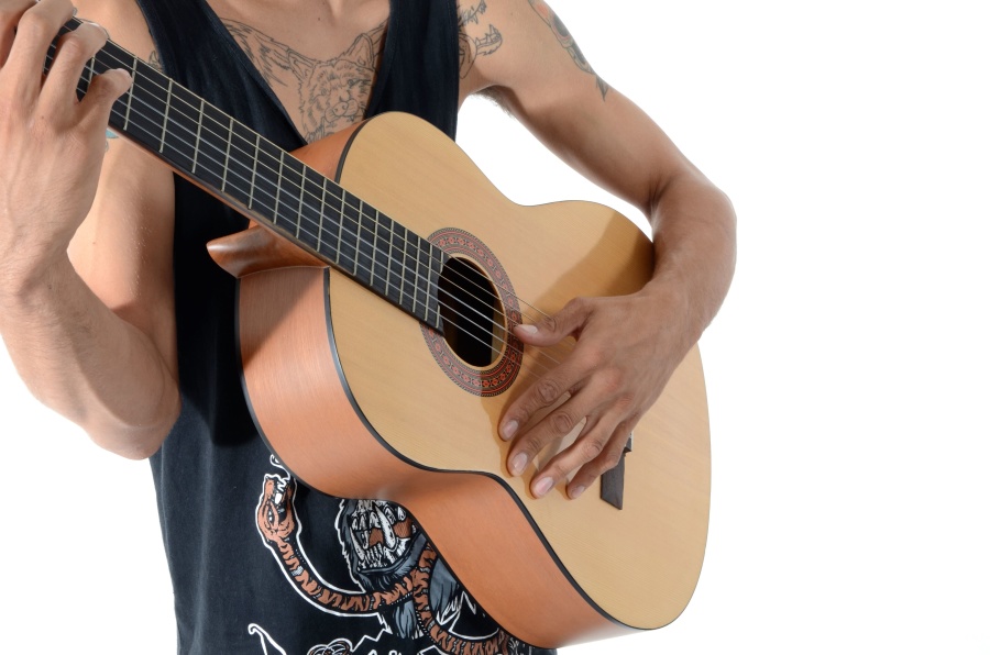 tatovering, mode, guitar, hænder, instrument, mand, musiker, person
