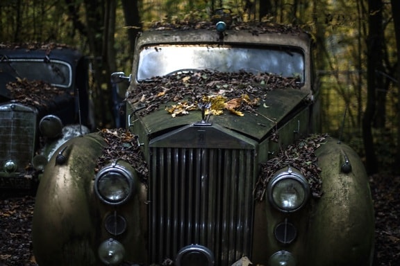 car, classic, headlights, rust, oldtimer, vehicle, abandoned, antique