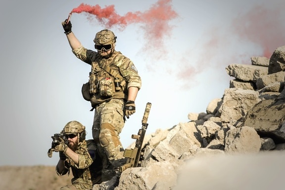 people, soldier, smoke, team, uniform, army, camouflage, desert, men, military
