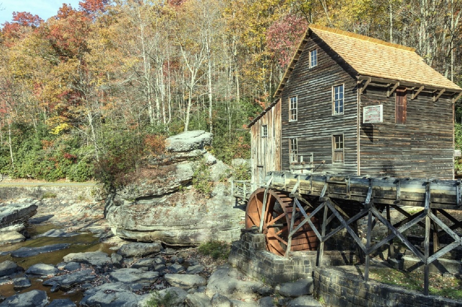 Watermill, sungai, batu, hutan, pohon, air, kayu, kayu