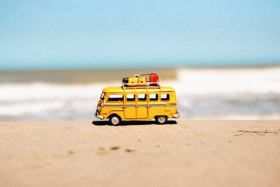 hračka, auto, pláž, vlny