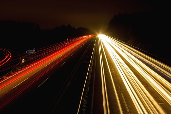빛, 밤, 고속도로, 고속도로, 속도, 자동차