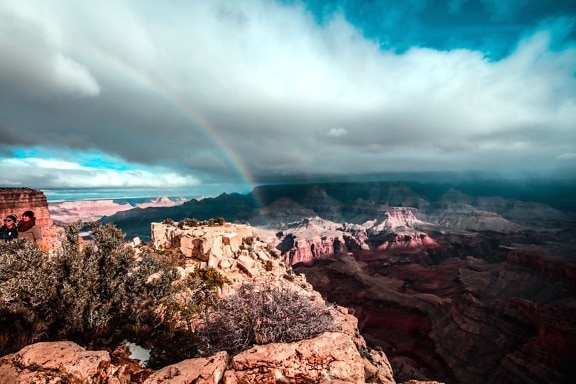 rainbow, valley, canyon, cliff, clouds, geology