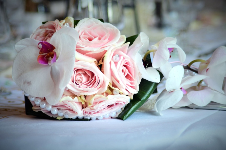 buquê, linda, flor, casamento, orquídea, romance, flores