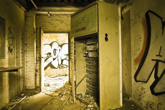 kotor, grafiti, dinding, ditinggalkan, seni, bangunan