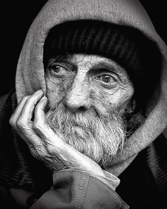 mand, gamle, person, profil, portræt, hjemløse