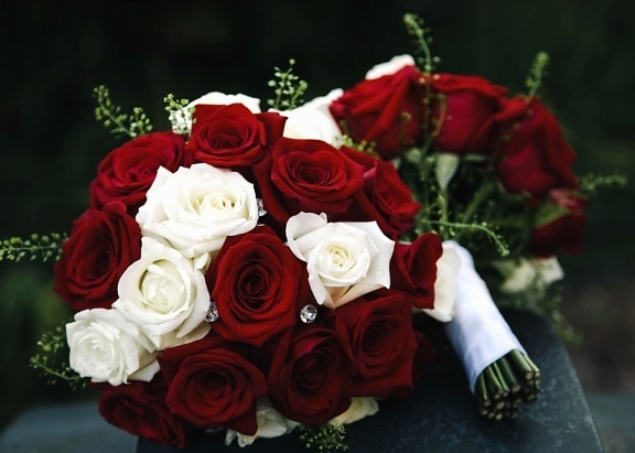 bukett, blommor, bröllop, rosor, tabell, ceremoni