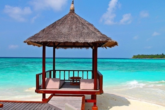 tropic, beach, hut, paradise, summer