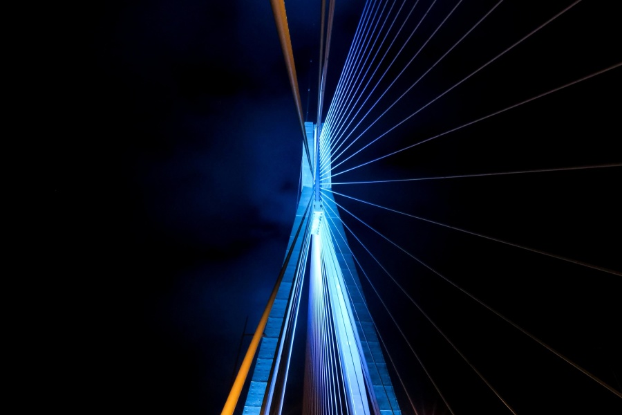 màu xanh, chiếu sáng, cây cầu