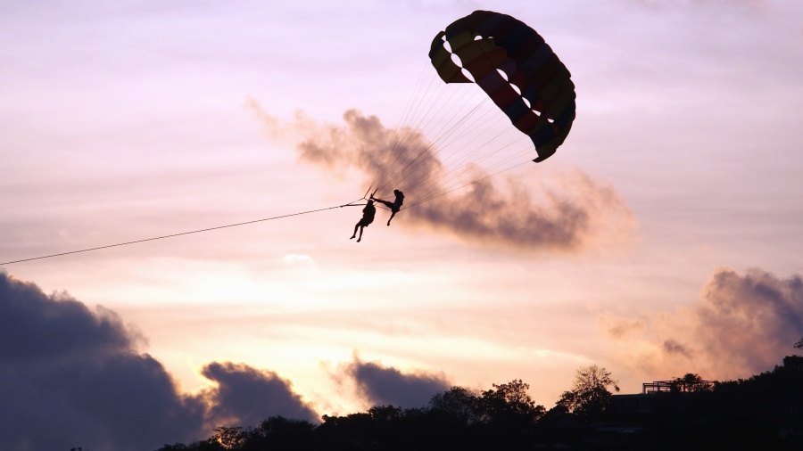 Parachute, amusement, excitation, aventure, vol, corde, ciel