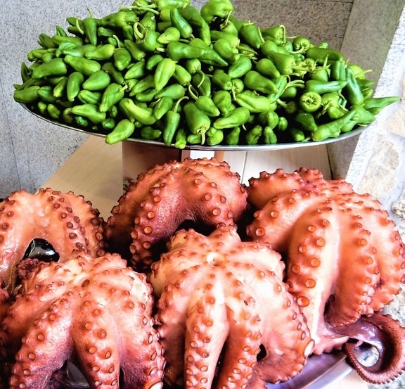 Octopus, voedsel, vis, groente