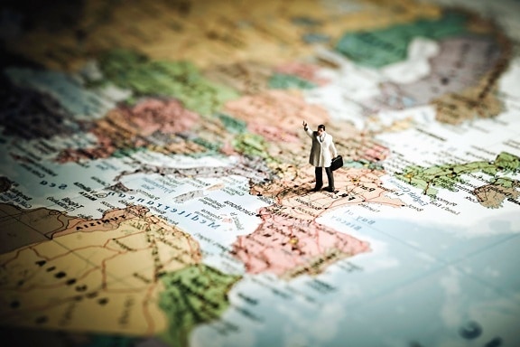 Geografie, bestemming, kaart, miniatuur, navigatie, papier, toerisme, reizen