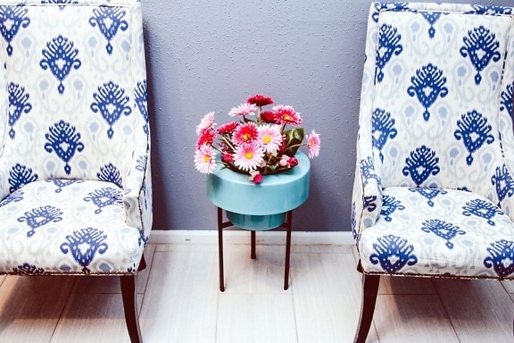 διακόσμηση, σχεδιασμός, κομψό, λουλούδια, πολυθρόνα, καρέκλα, άνεση