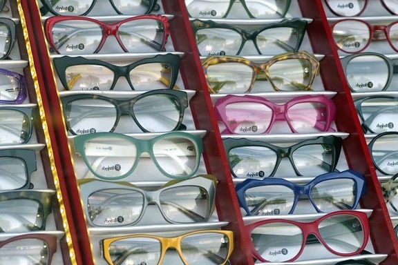ochelari de vedere, lentile, magazin, ochelari, expozitie, colorate