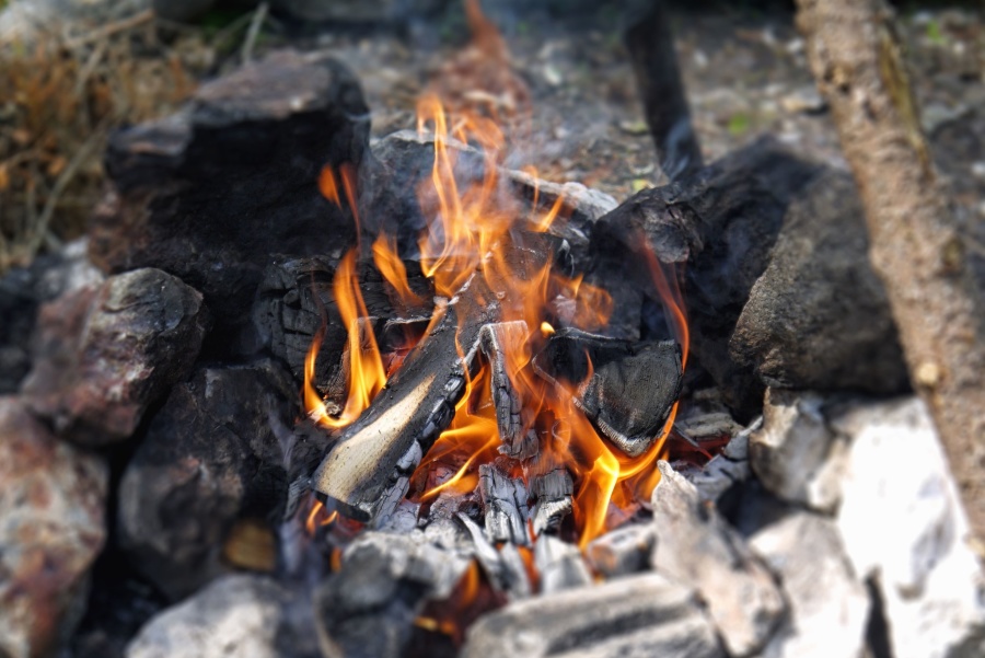 lửa, gỗ, lò sưởi, bàn nướng, nhiệt, khói, đá