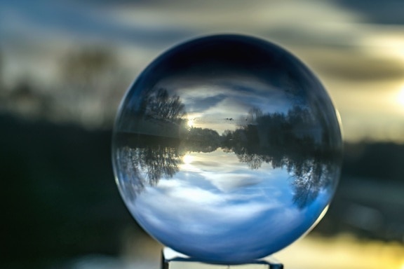 sphere, transparent, tree, river, nature, glass, water