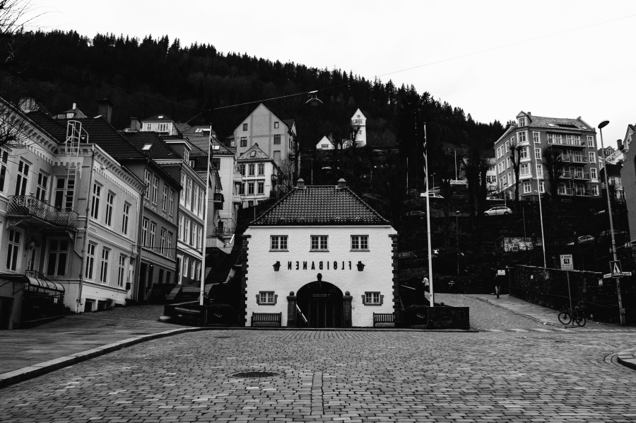 mountain, buildings, architecture, road, house, town, paved, street