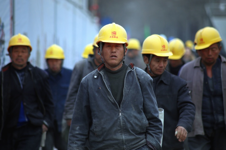 Lavoratori, fabbrica, casco, giacca, uomo, industria, lavoratore