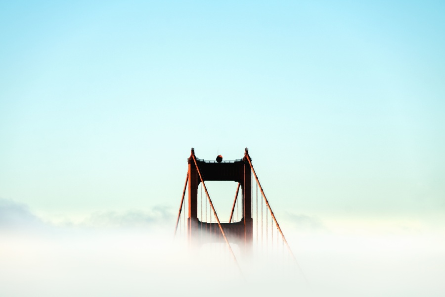 Most, mgła, niebo, struktura, Arch, filar