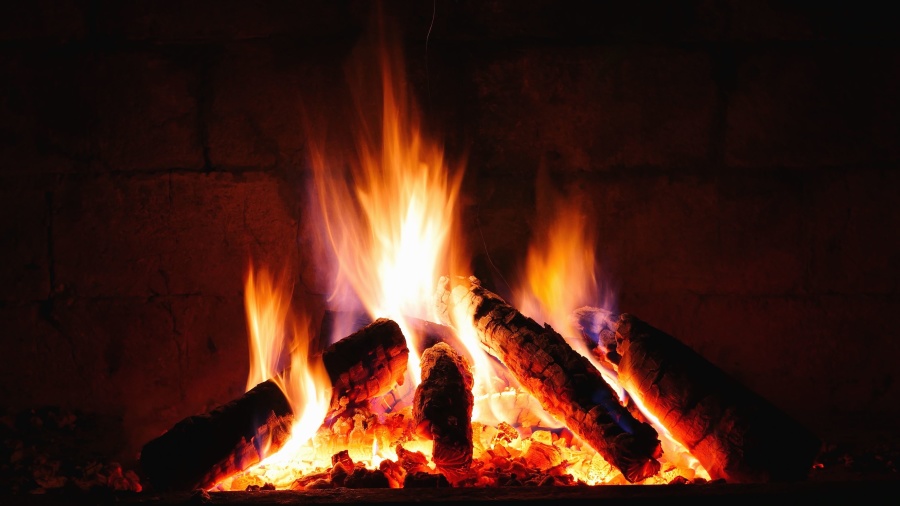 api kayu, panas, perapian, asap