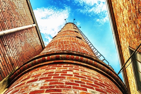 ladders, chimney, sky, brick, building