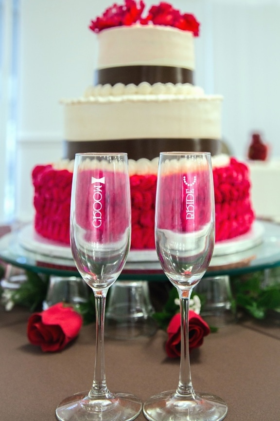 üveg, torta, esküvői dekoráció, virág, ünnep