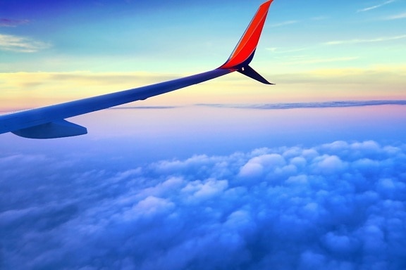небе, облака, самолет, крило, транспорт, пътуване