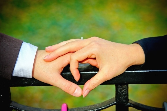 férfi, nő, kéz, ujj, gyűrű, esküvő