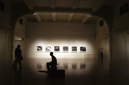 gallery, man, image, light, interior, exhibition