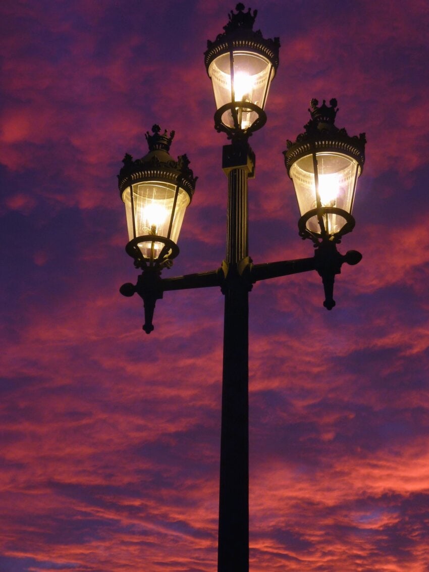 Free picture: light bulb, lamp, light, street, night, sky, metal