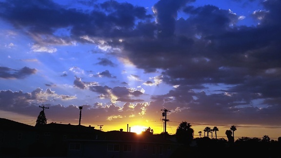 Free picture: roof, silhouette, chimney, antenna, sky, Sun