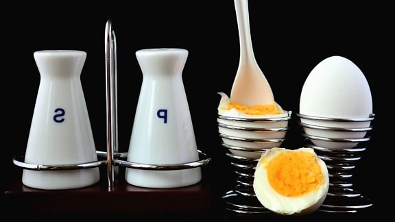 egg, chicken, food, table, spoon, boiled