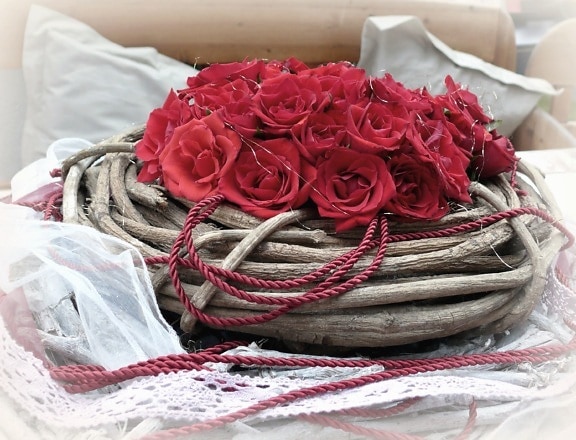 roos, bloem, touw, boeket, bloemblaadje, decoratie