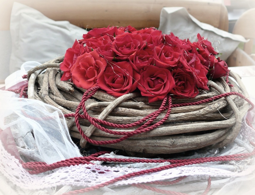 Rosa, flor, cuerda, ramo, pétalo, decoración