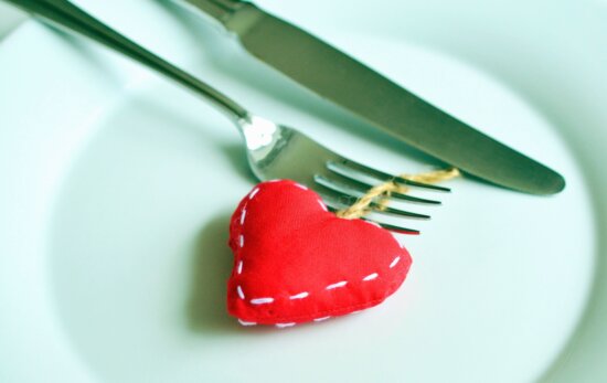 plate, fork, knife, cutlery, heart