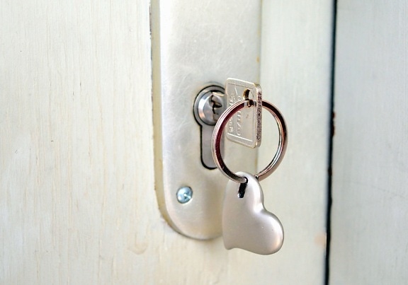 ключ, ключалка, дръжка за врата, сърцето, метал, пръстен