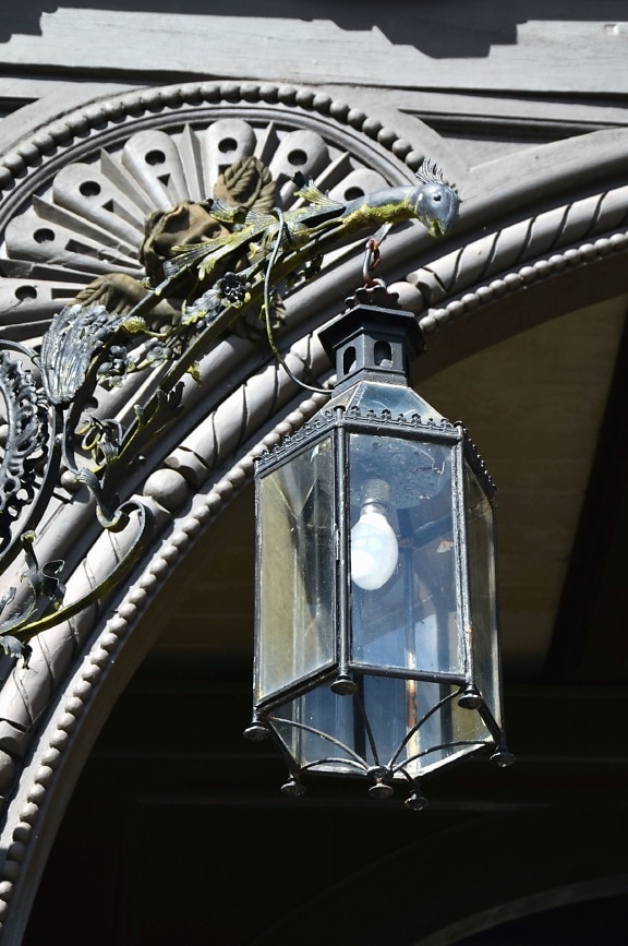 Lampe, ampoule, lustre, architecture, façade, voûte, art