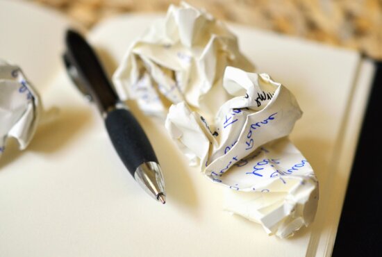 pen, paper, wrinkled, writing
