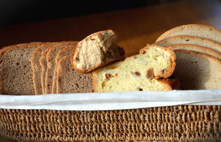 Pan, cesta de mimbre, comida, trigo, harina