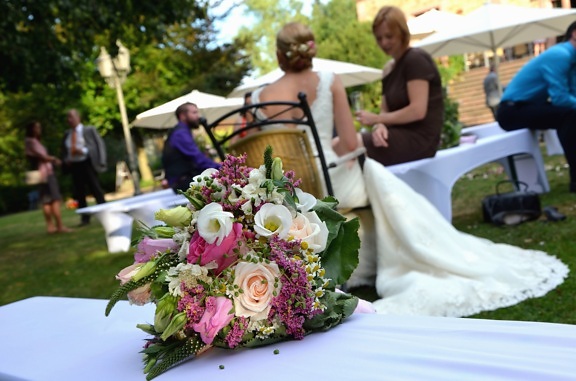 Matrimonio, bouquet, sposa, fiore, rosa