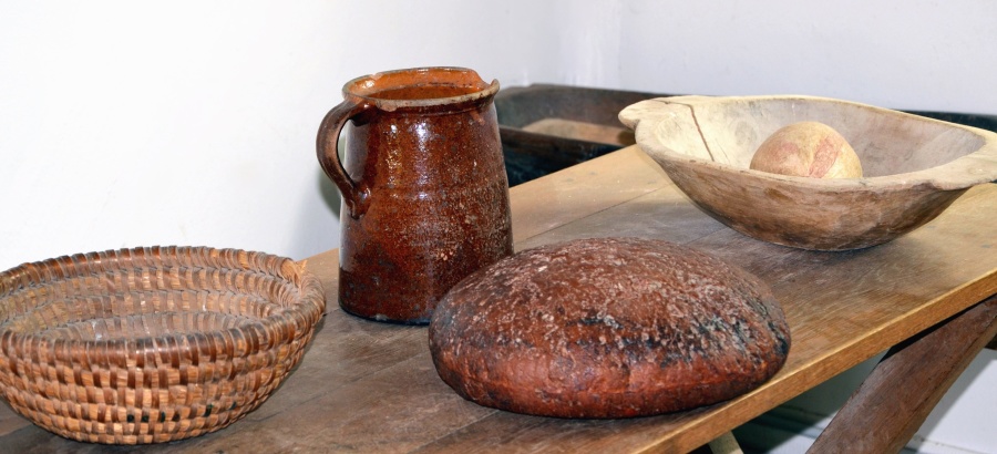 tabell, keramikk, keramikk, brød, frokostblandinger
