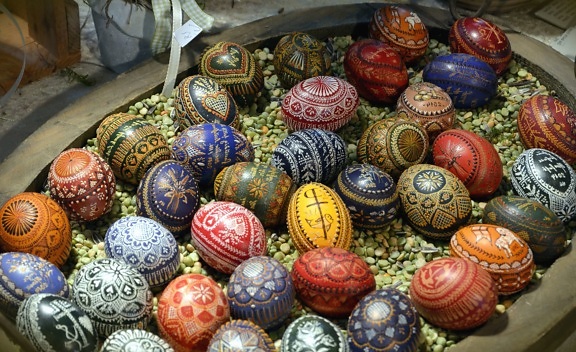 vejce, Velikonoce, barva, mísa, barevné