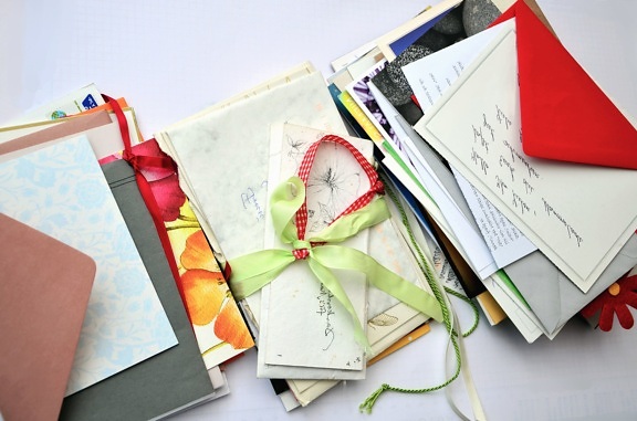 리본, 편지, 종이, 봉투, 메시지, 사랑