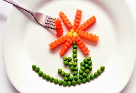 plate, fork, food, vegetable, peas, decoration