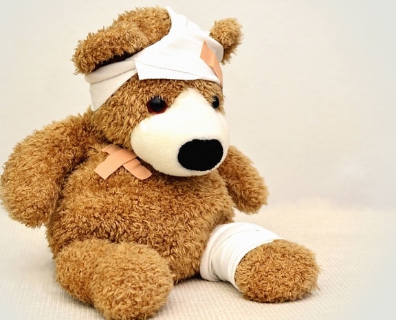teddy bear, bandage, sick