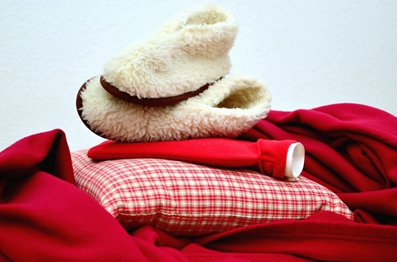 shoes, pillow, fabric, red